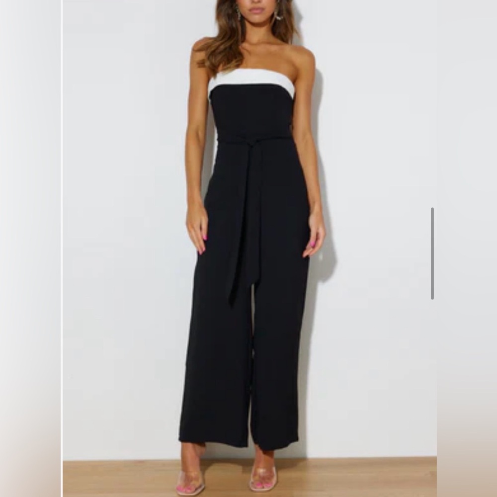 Hello Molly Black and White Strapless Jumpsuit